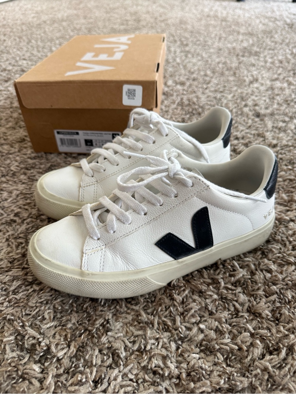 Veja White Sneakers with Black V Accent